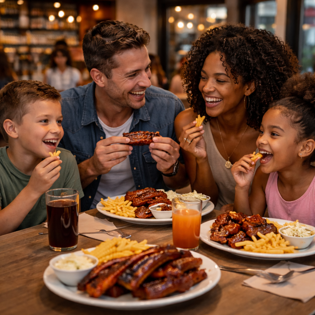 Family enjoying bbq meal